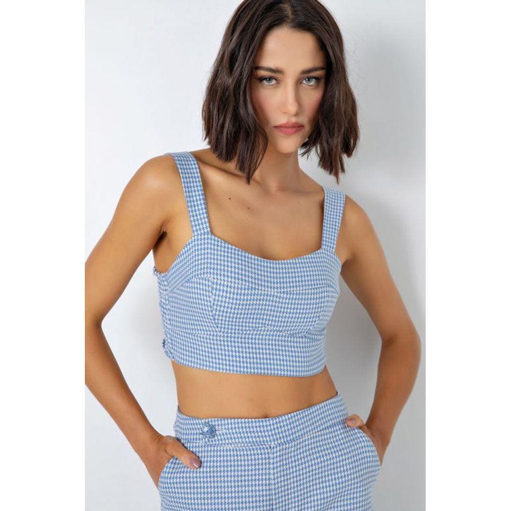 Top Cropped Justo Manga Curta Feminino Flor De Lis