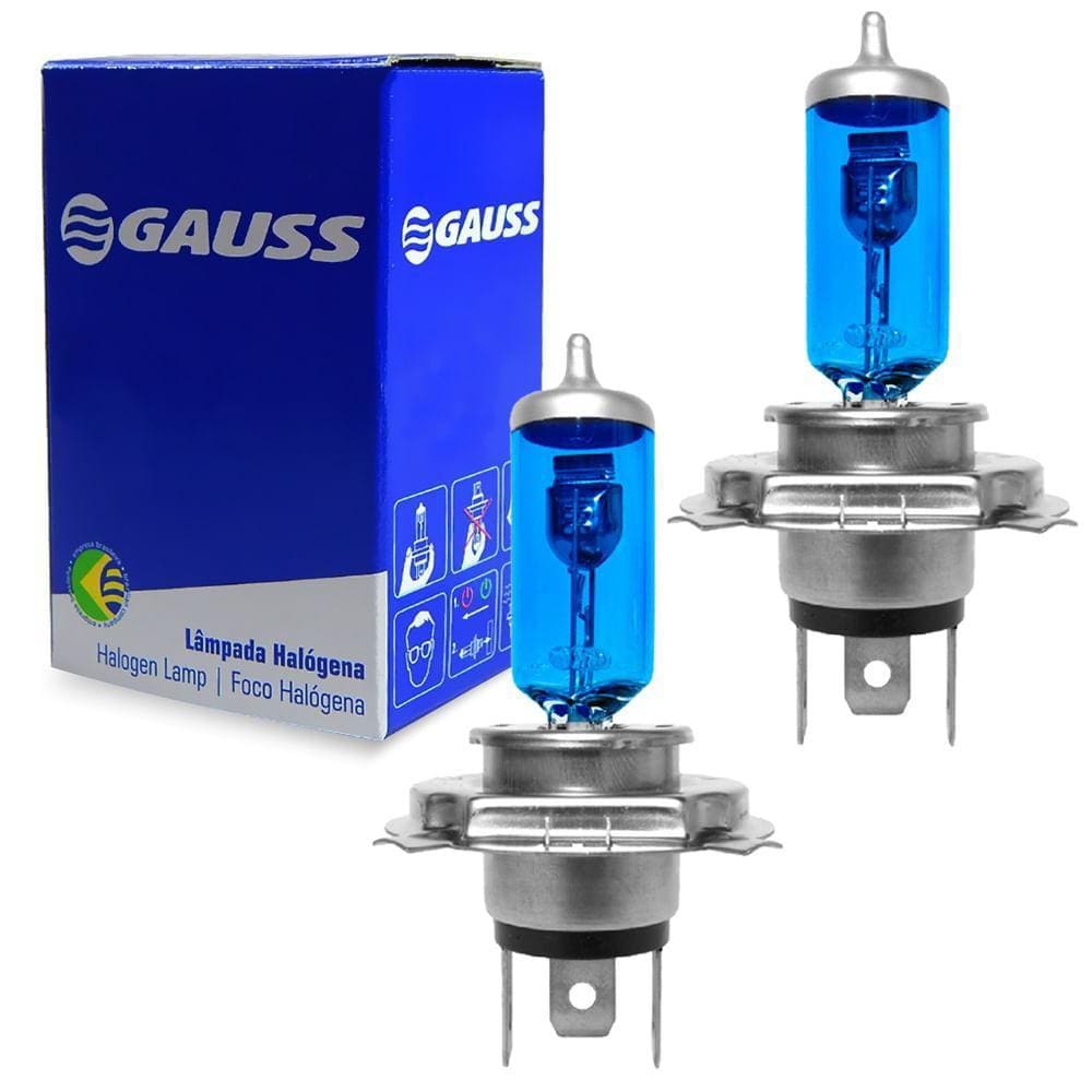Par Lâmpadas Gauss Halógena Azul 60/55W 12V H4 P43T-38 Farol