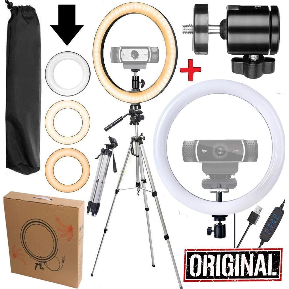 Hing Light Completo Luz Led Luminária Tripé Suporte Webcam