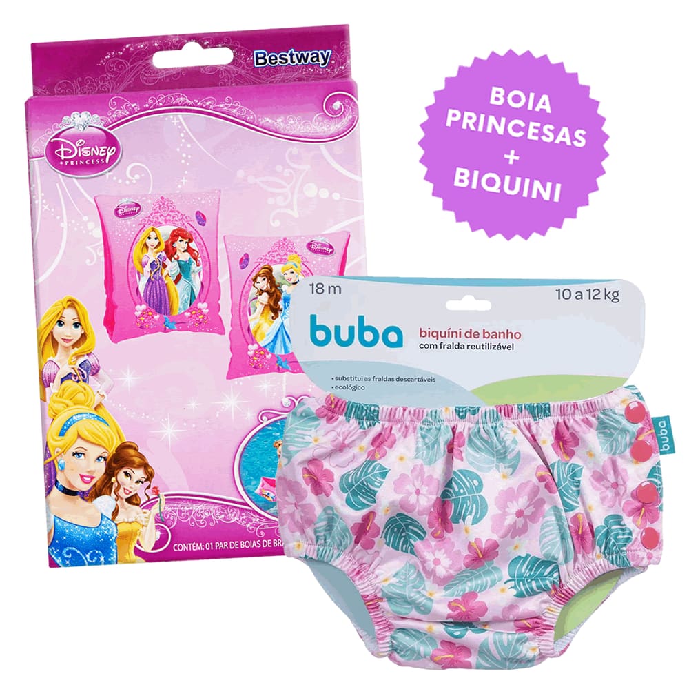 Kit Praia Boia De Braço Das Princesas Rosa e Biquíni Buba