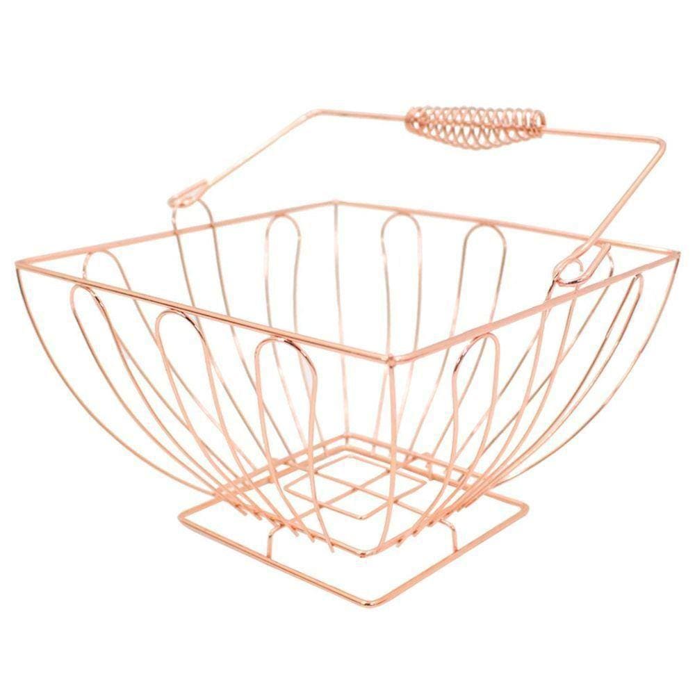Cesto Multiuso Porta Frutas Aço Inox Rosé Quadrado Fruteira Com Alça 23cm