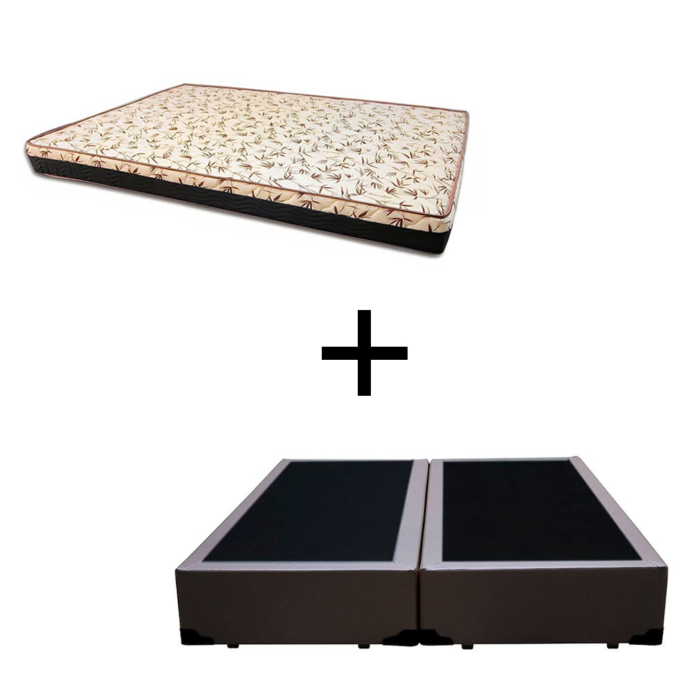 Cama Box Casal 138 Bipartido Tecido Sintético Marrom Com Colchão Praia Bello Box - D28 Amarelo 57x138x188