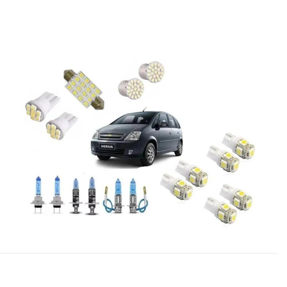 Kit Meriva Farol E Led Super Branca Teto/Farol/Placa/Ré