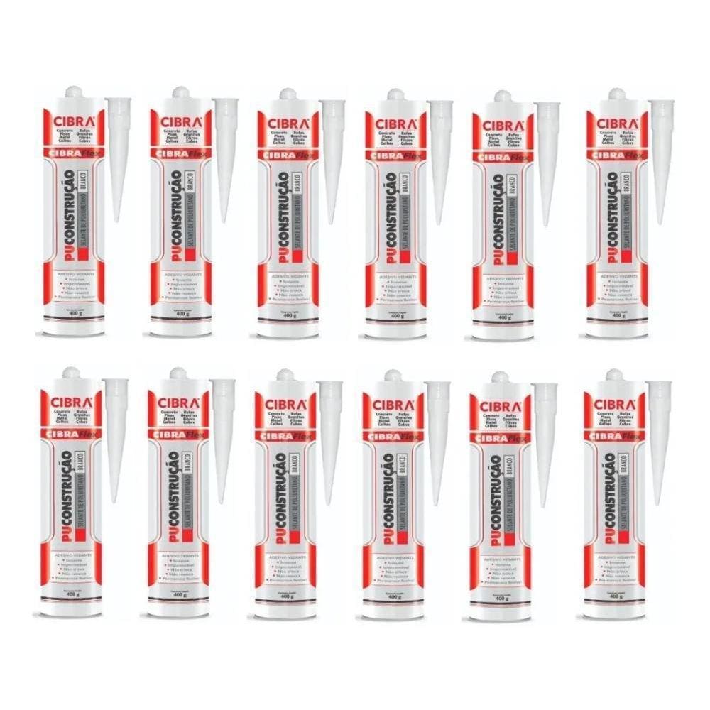12 Cola Selante Poliuretano Cibra Pu Construção 400G Branco