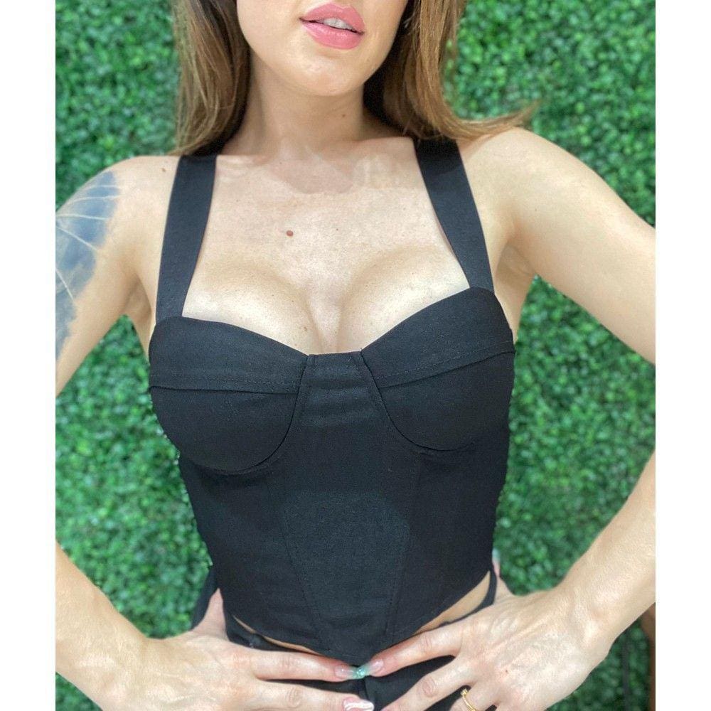 Cropped Slim Corselet com Bojo Estruturado Preto