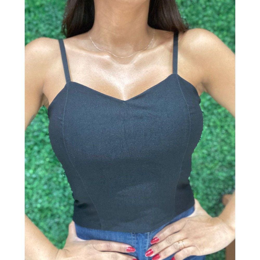Cropped Slim Básico Alça com Regulagem Preto