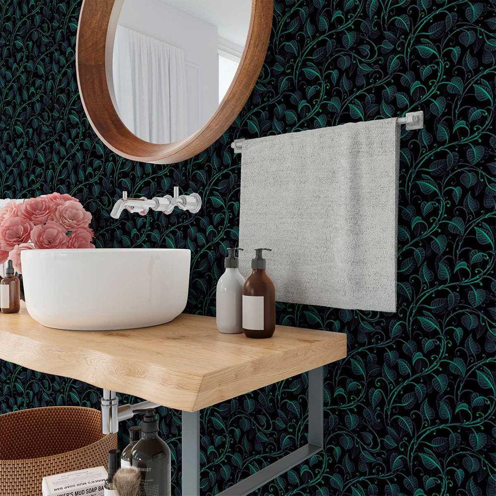 Papel de Parede 12M Adesivo Flor Geométrica Verde escuro Vinílica Auto Colante 3d Vinilico