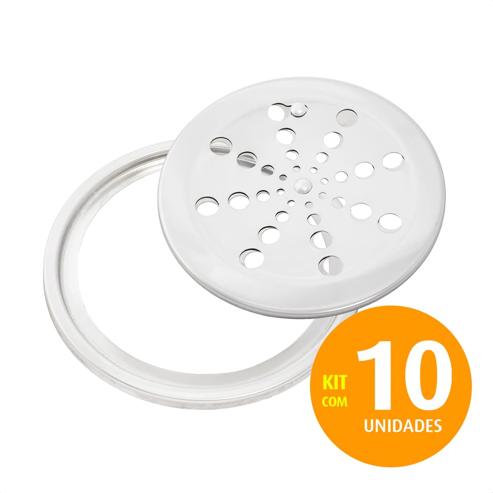 Grelha Abre Fecha + Porta Grelha Redondo 15cm Inox Kit 10un