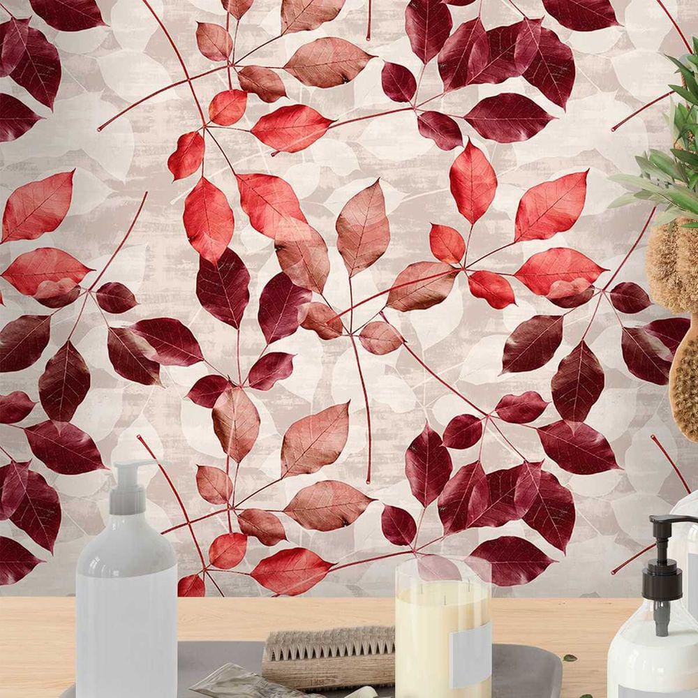 Papel de Parede 9M 6M Folhas Seca natureza vermelha Viníl Estilo Folhagem Outono Moderno Auto Colante