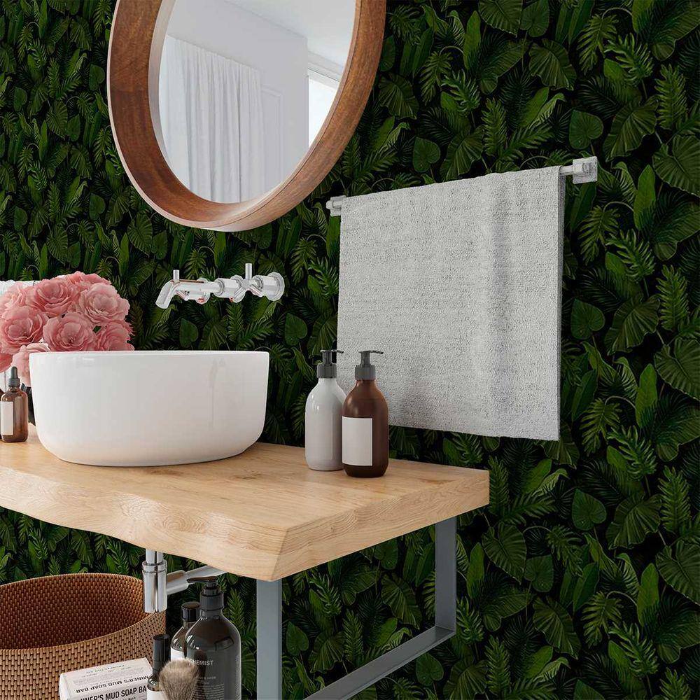 Papel de Parede 12M Adesivo Jardim Folhas 3d Vinilico Verde Escuro Estilo selva Amazônica Artificial Auto Colante