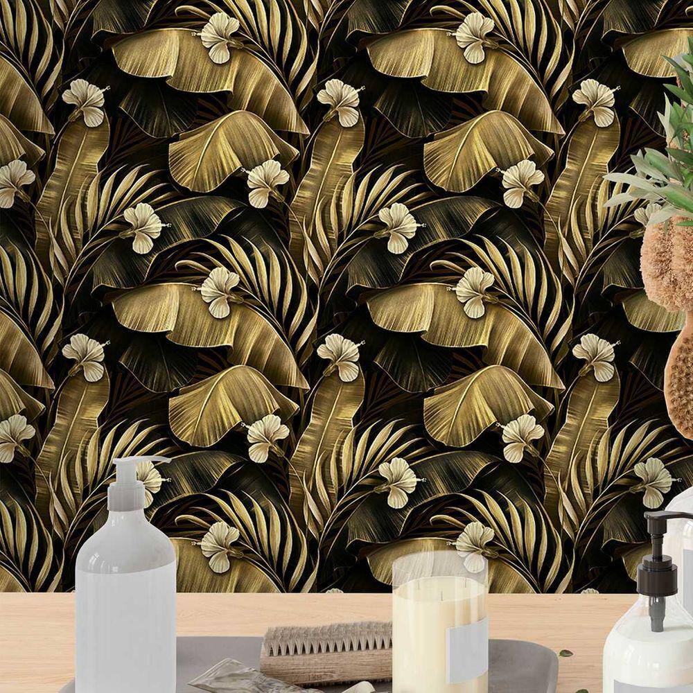 Papel de Parede Parede 12M Jardim Folhagem de Bananeira Flor Estilo Folha Auto Colante