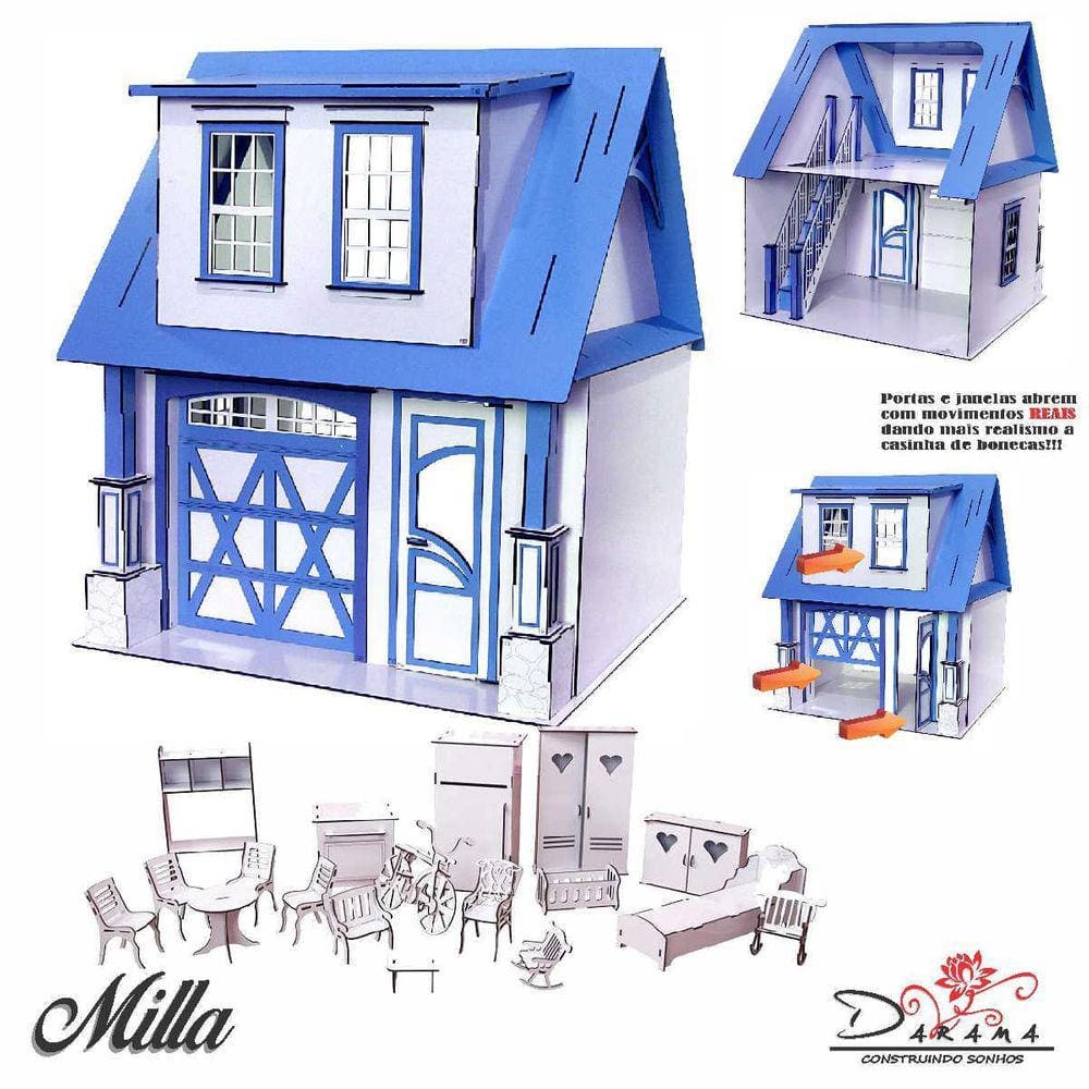 Kit Casinha Escala Barbie Garagem Milla Lazuli Com Moveis Lb