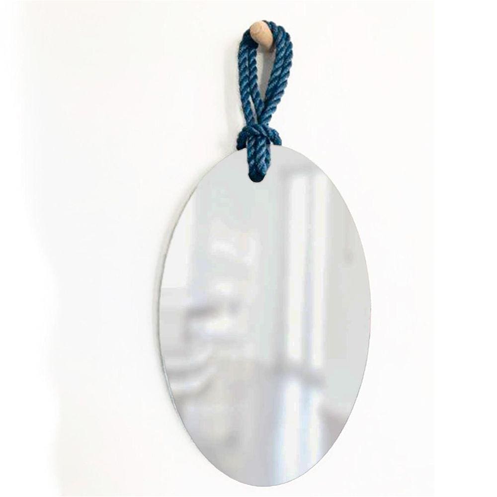 Espelho Decorativo Hole Alça Sisal Azul 60X40Cm Oval