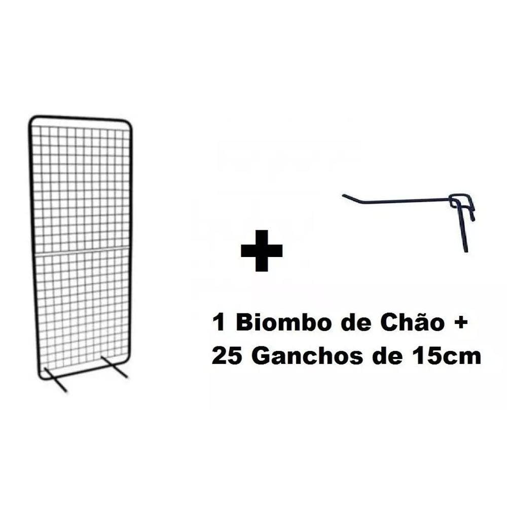 Biombo De Chão Expositor Aramado + 25 Ganchos De 15cm