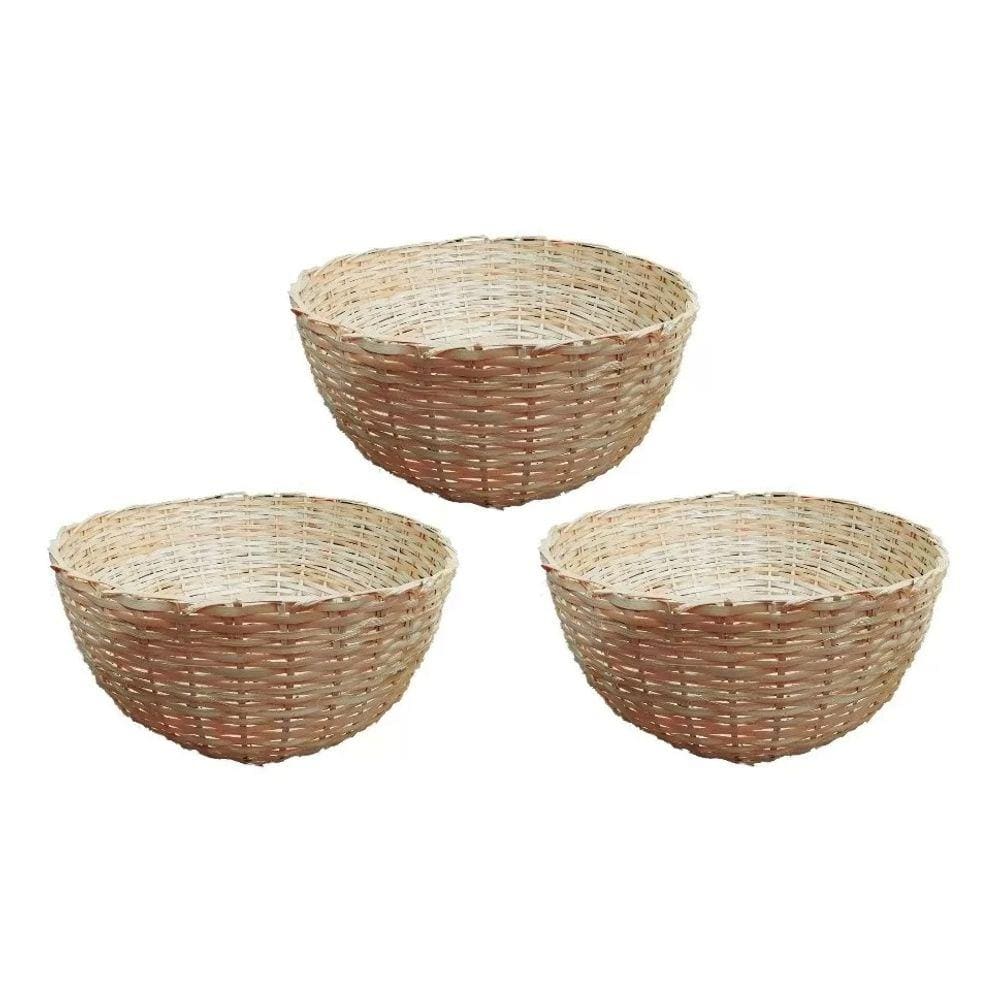 Kit 3 Balaio Bambu 45cm Cesto Palha Artesanal Decoração