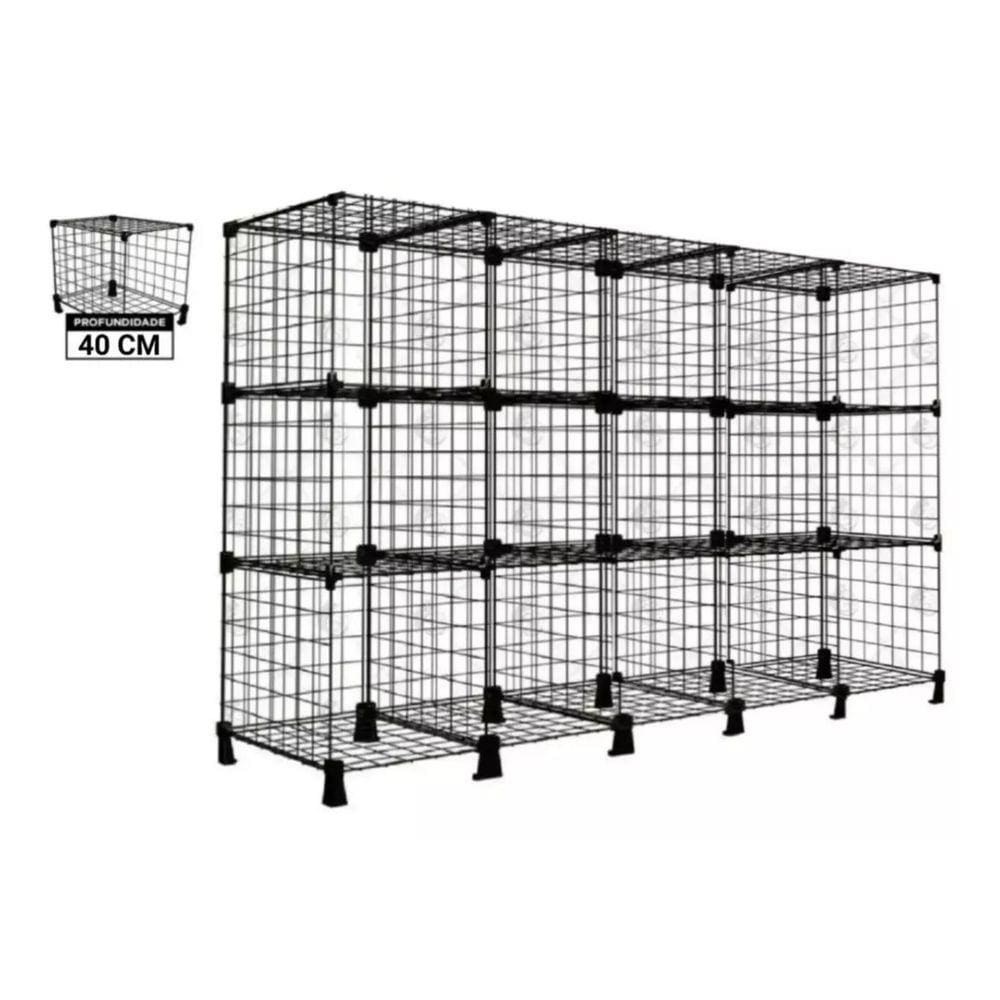 Estante Balcão Aramado 15 Nichos 40cm Profundidade Preto 5x3