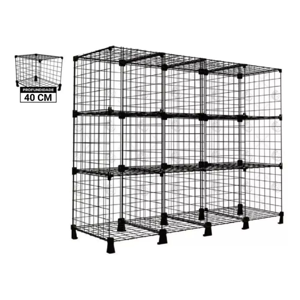 Estante Balcão Aramado 12 Nichos 40cm Profundidade Preto 4x3