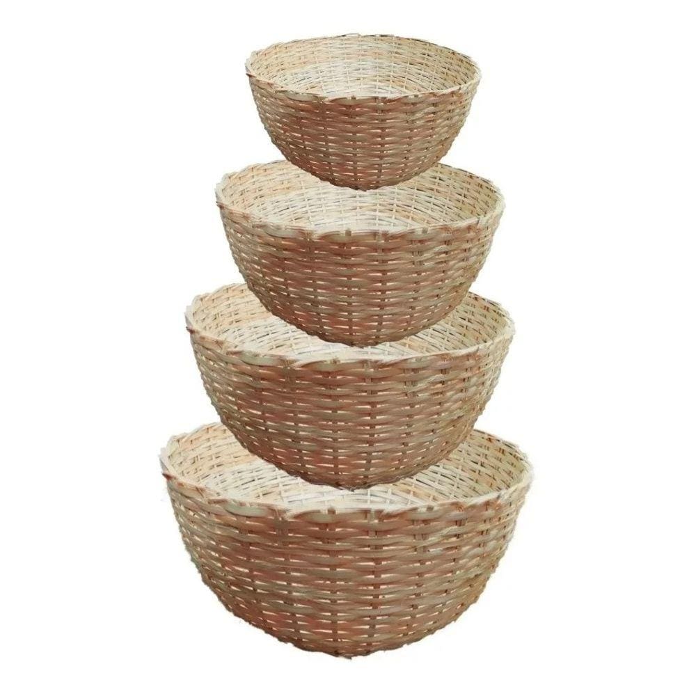 Kit 4 Balaio Bambu Cesto Palha Artesanal Decoração Trançado
