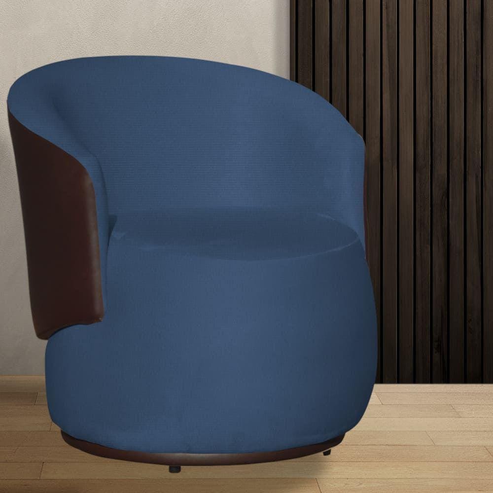 Poltrona Orgânica Beatriz Com Composê Corino Marrom Suede Azul Royal - Vallisa Decor