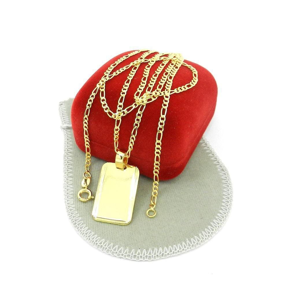 Corrente Masculina 50Cm 2Mm Placa 25Mm Folheada Ouro Cr1432
