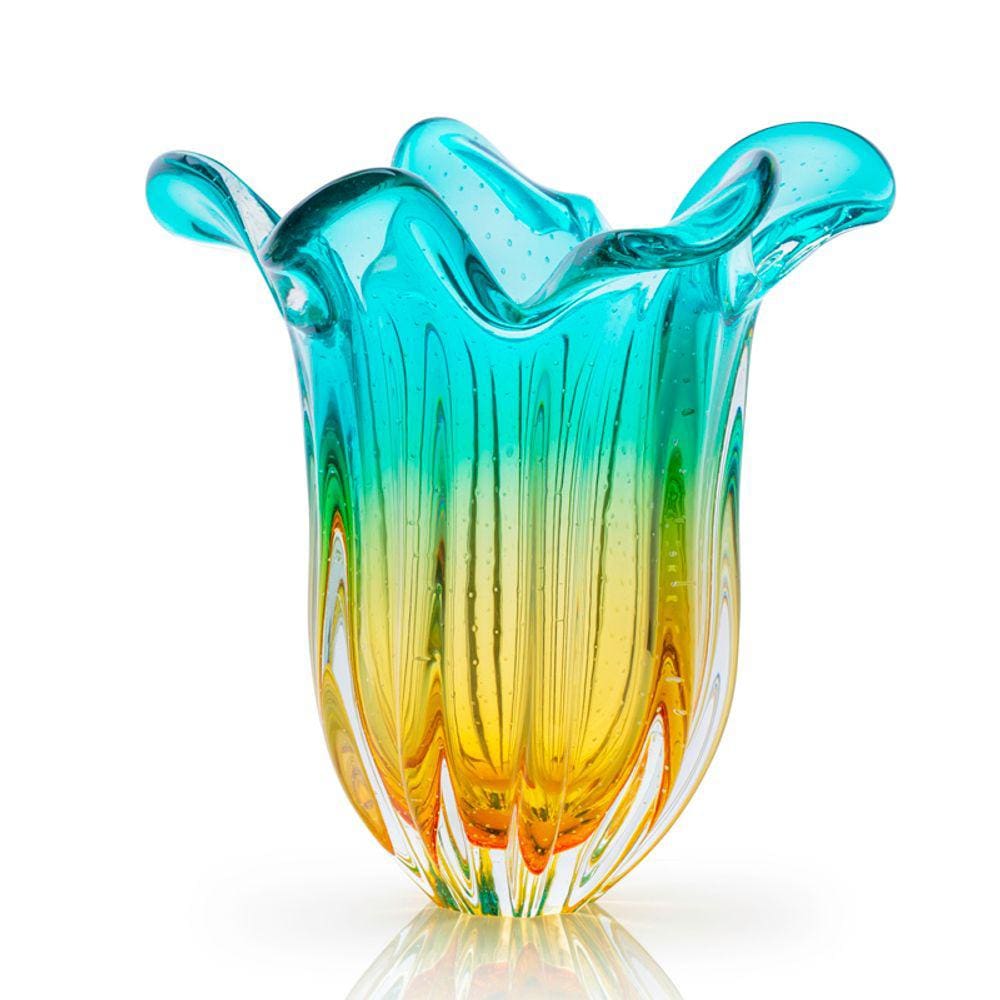 Vaso Em Cristal Murano Esmeralda E Âmbar São Marcos
