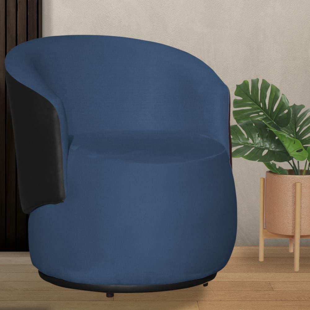 Poltrona Orgânica Beatriz Suede Azul Royal Com Composê Corino Preto - Vallisa Decor