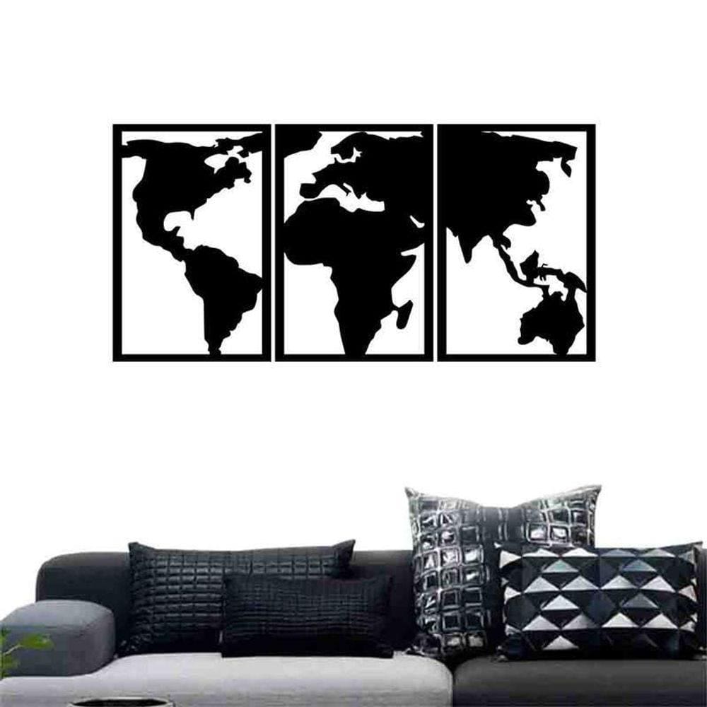 Quadro Decorativo Vazado Mapa Mundi MDF 6mm Preto