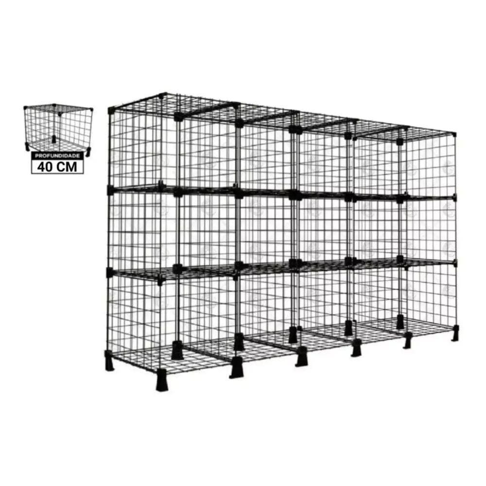 Estante Balcão Aramado 15 Nichos 40cm Profundidade Preto 5x3