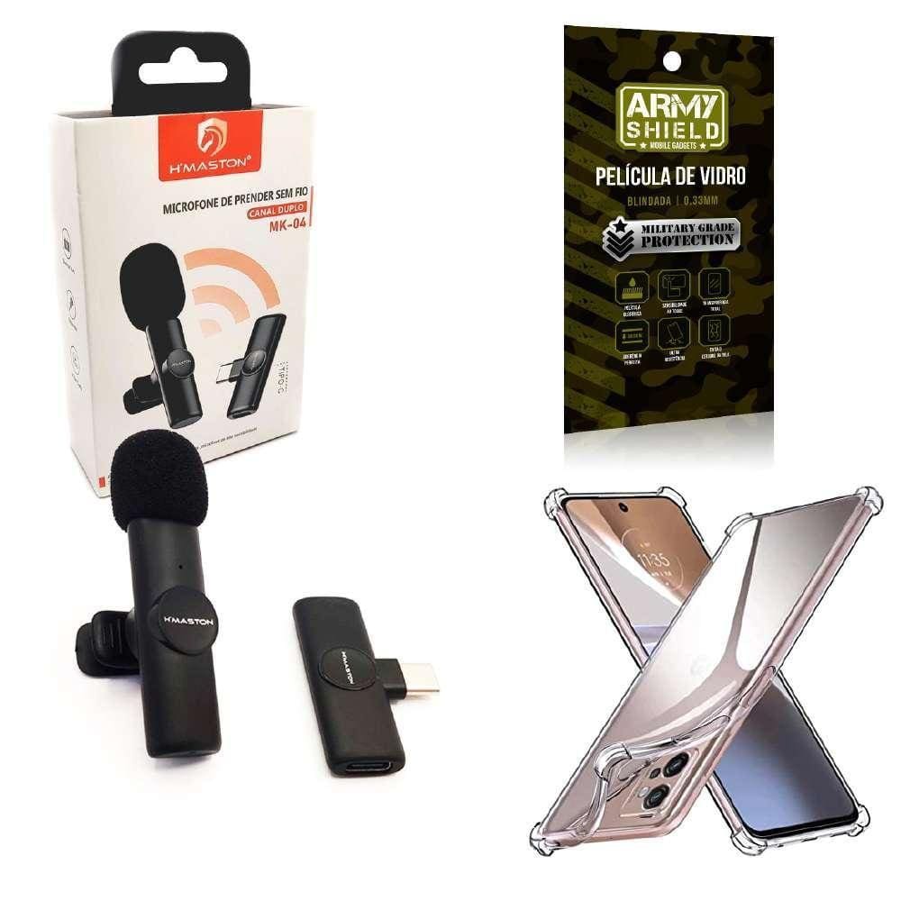 Kit Microfone Sem Fio Capa Motorola E22 E Película De Vidro