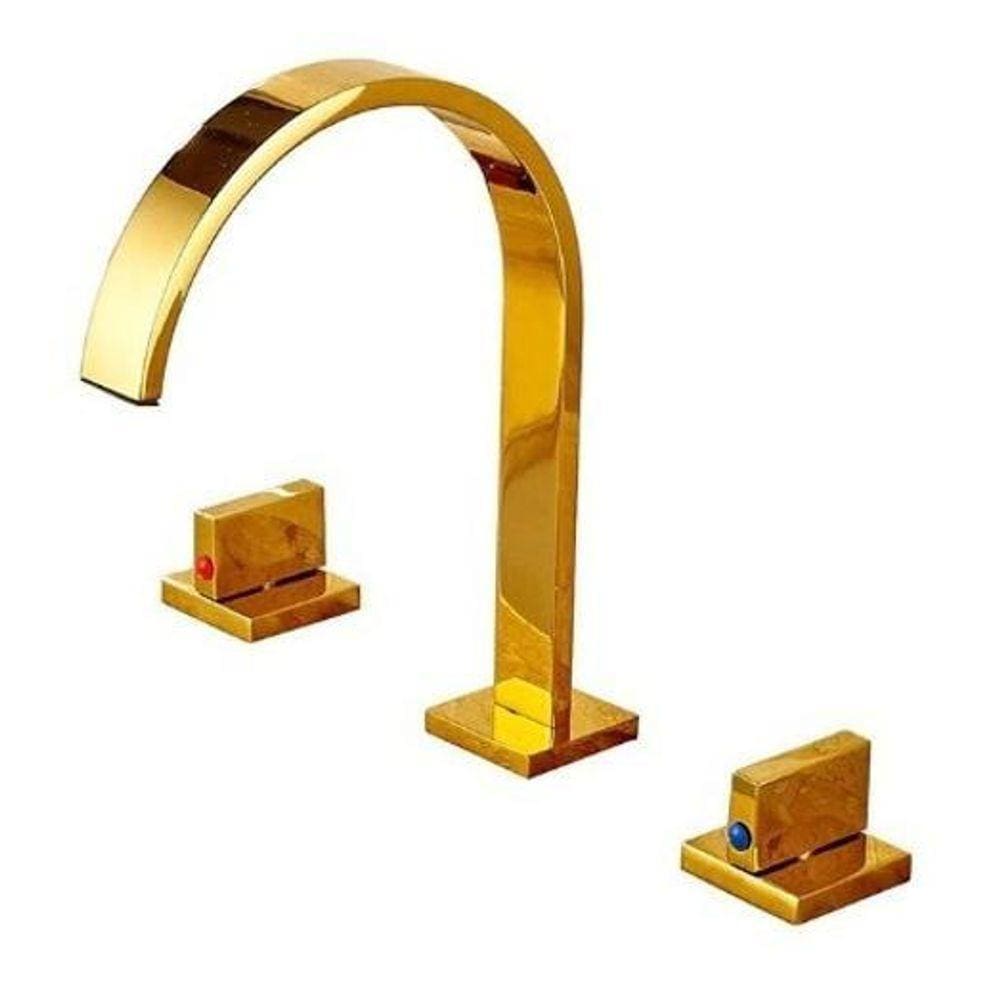 Torneira Misturador Luxuosa Banheiro Duplo Comando Gold Ouro