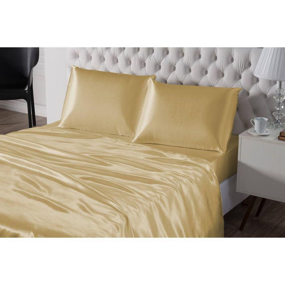 Jogo De Cama De Cetim Charmousse Queen Dourado 4 Peças
