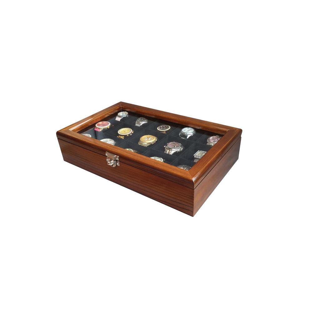 Caixa/Estojo para 15 Relógios - Tabaco flocado de Preto