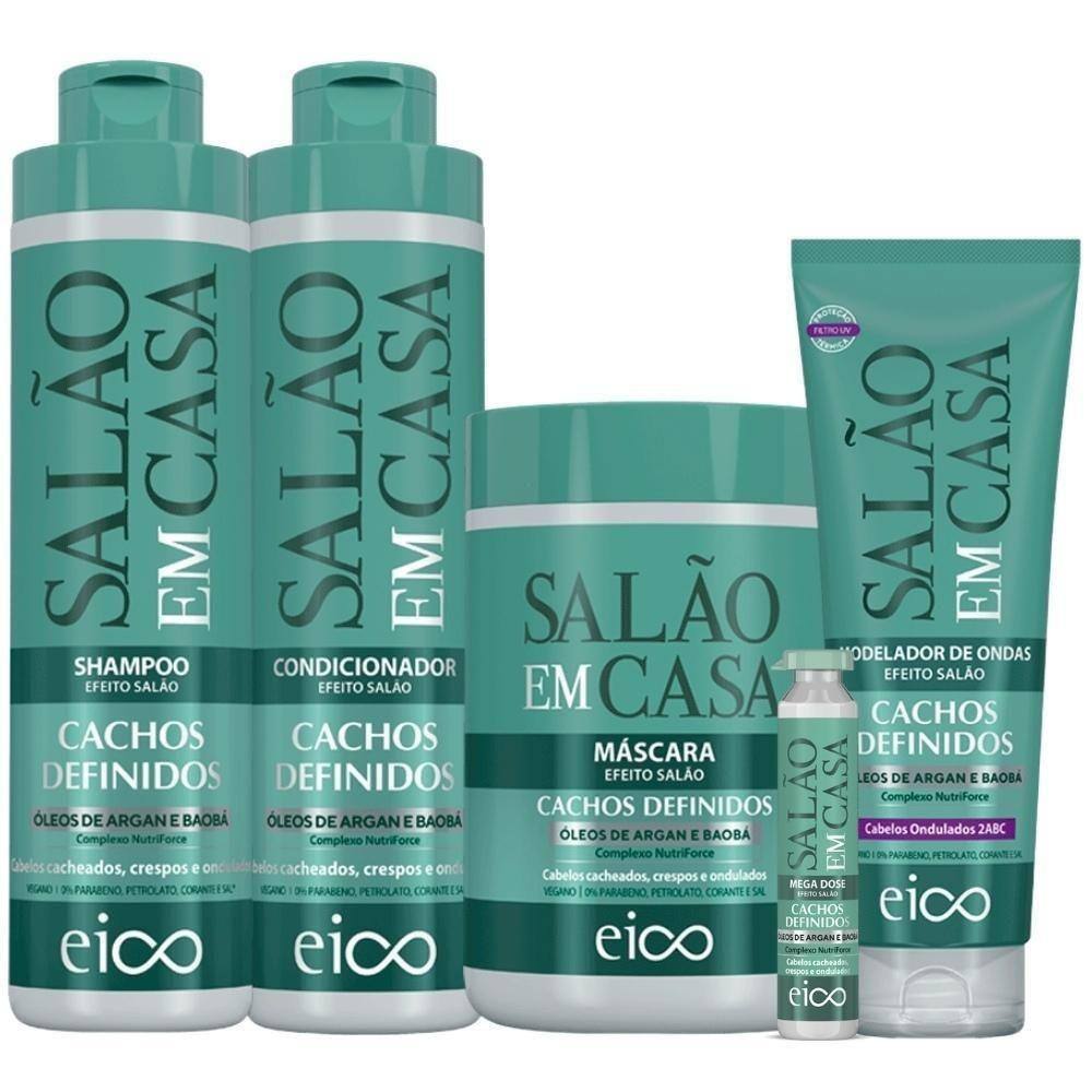 Eico Salão Em Casa Cachos Definidos Ondas 800Ml 5 Produtos
