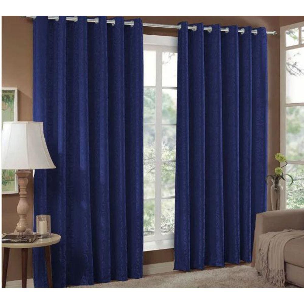 Cortina Jacquard Sala 3,00X2,50 Azul Ilhós Quadrado Cromado