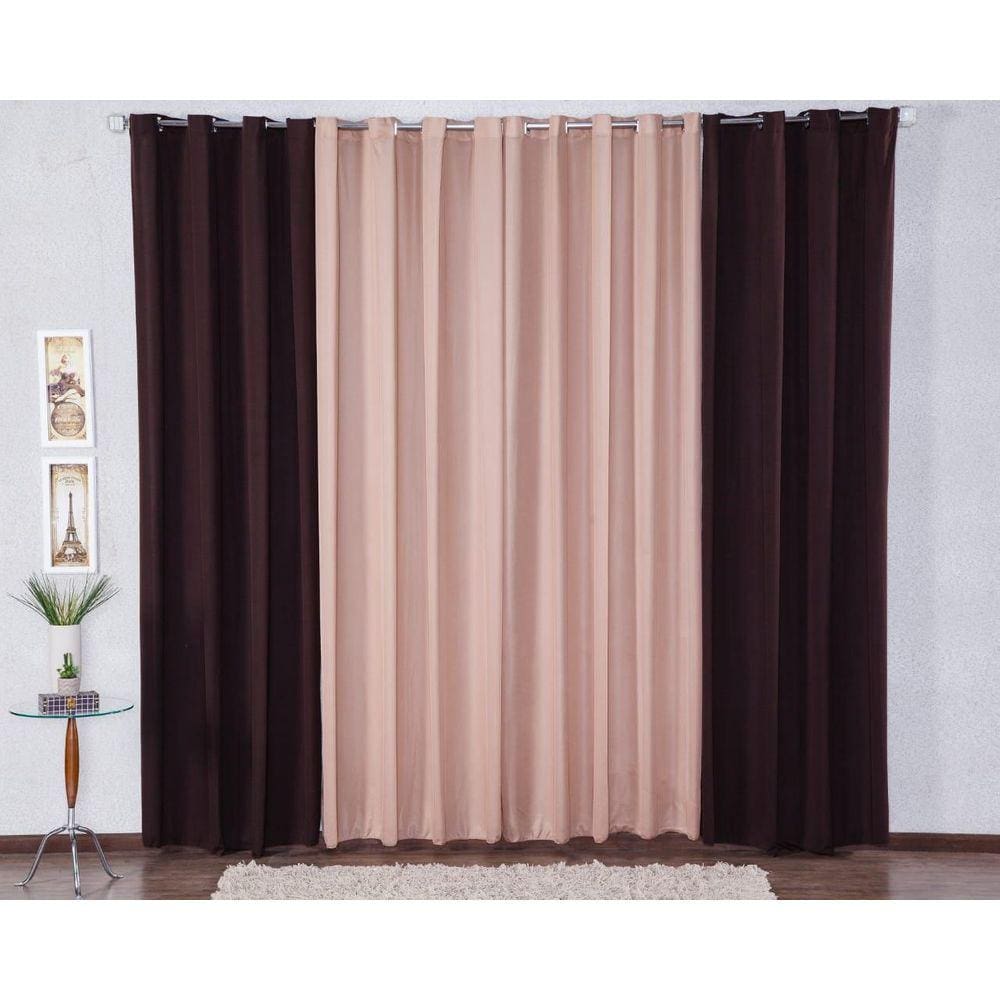 Cortina 300X280 Com Ilhós P Sala Malha Gel - Tabaco/Avelã