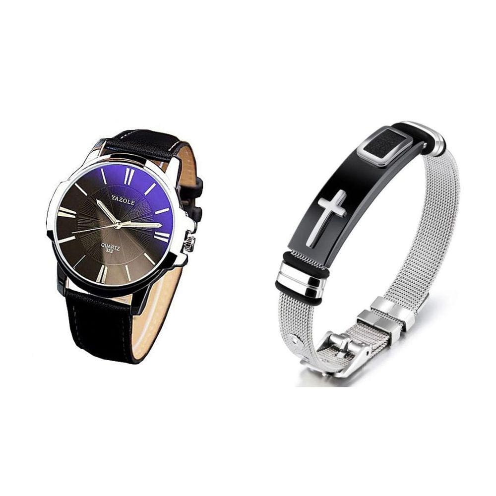 Relógio Masculino Yazole 332 Pulseira Couro e Aço