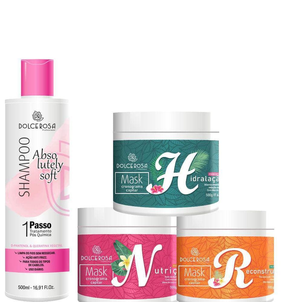 Kit Cronograma Capilar Dolce Rosa Com Shampoo E Mascaras