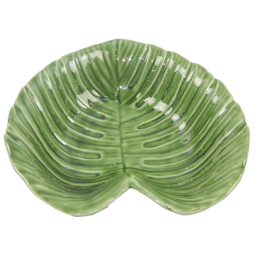 Travessa De Cerâmica Folha Verde 23Cm
