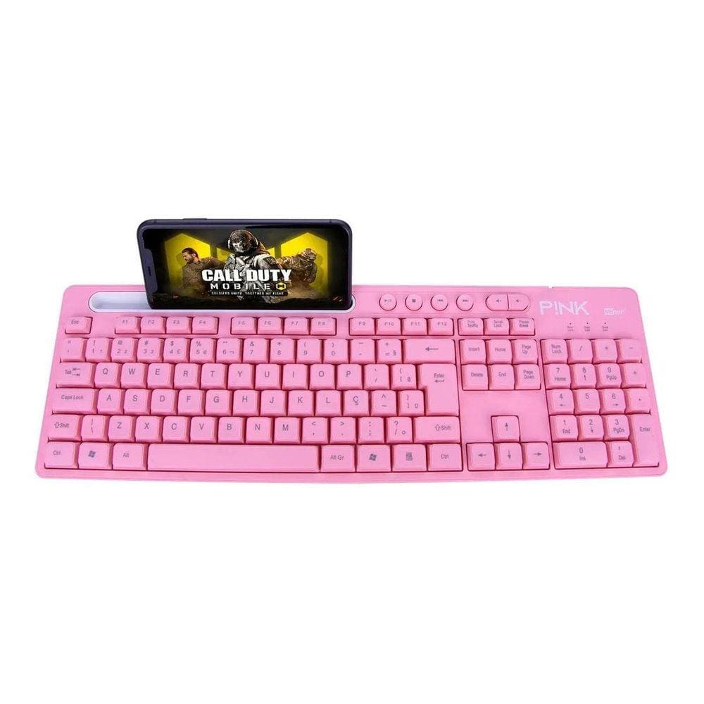 Teclado Rosa Usb Para Computador Pc E Suporte De Celular Homologação: 158542114373