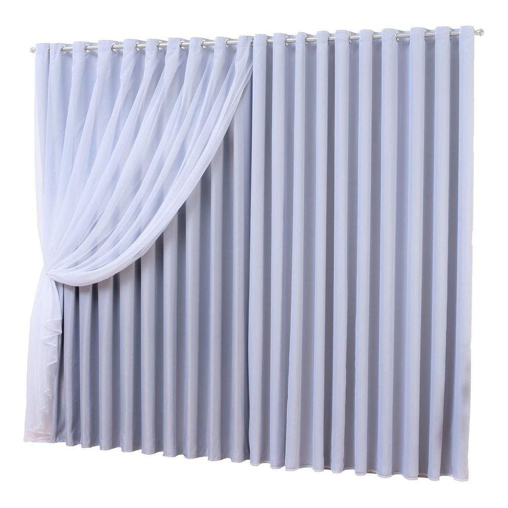 Cortina Voal Liso Forro Tecido Blackout Branco 5,00X2,50