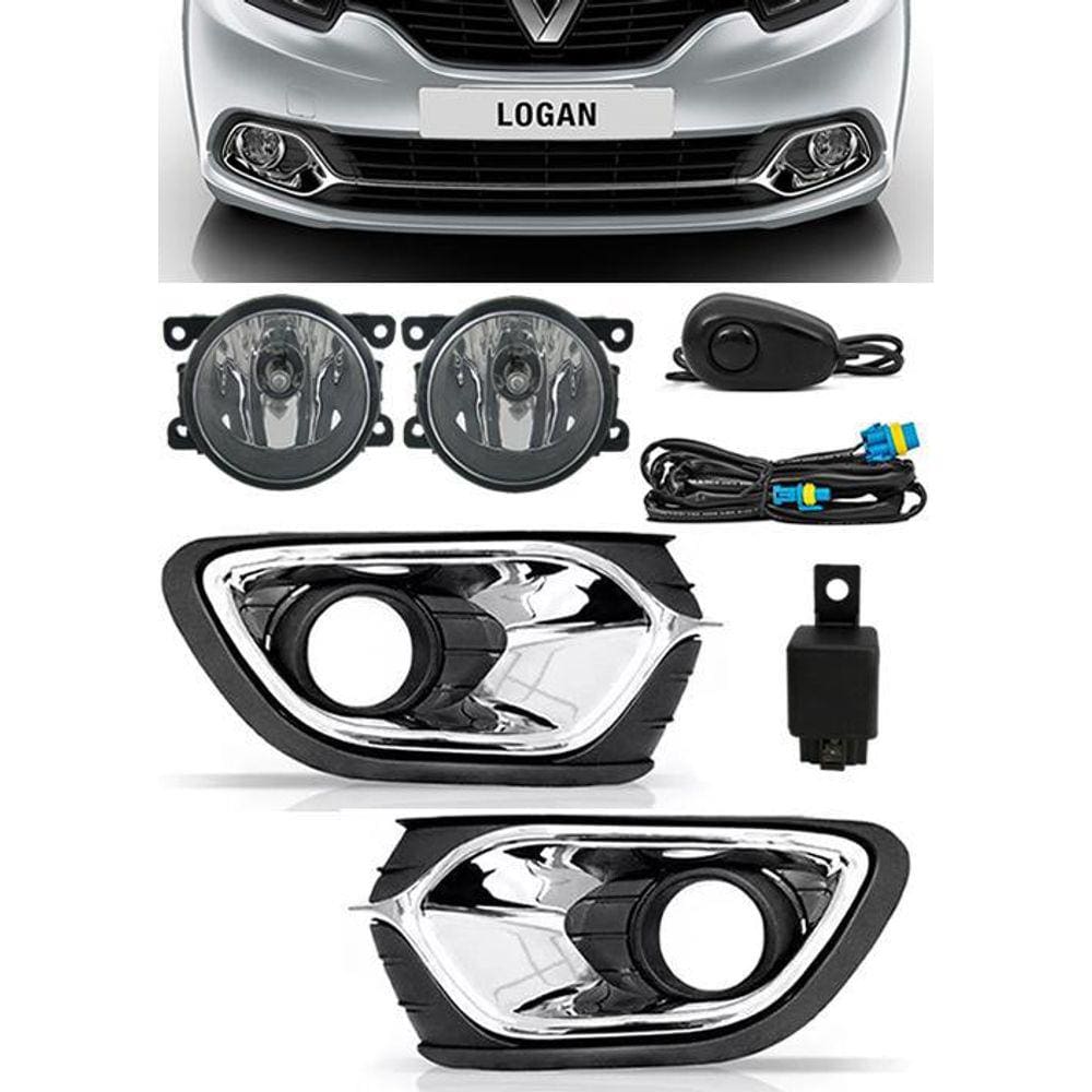 Kit Farol De Milha Renault Logan Interruptor + Molduras