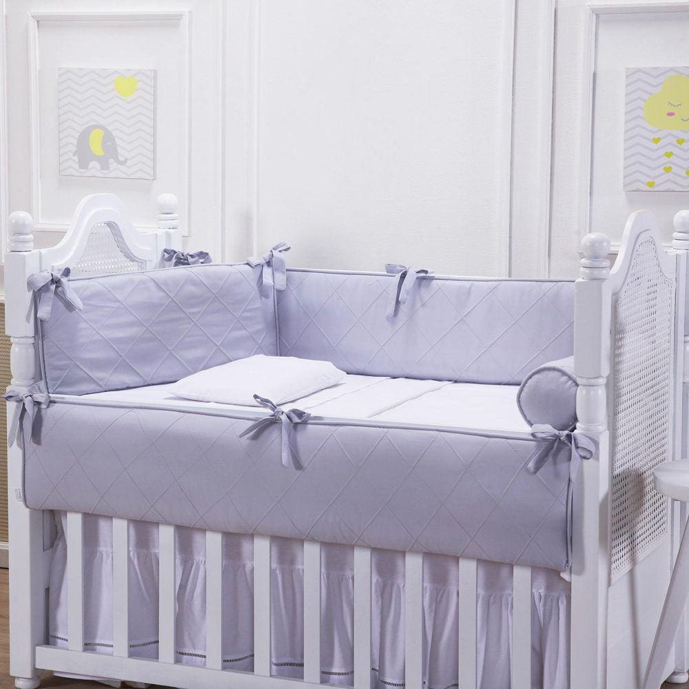 Kit Berço Percal 200 Fios Cinza - 07 Peças