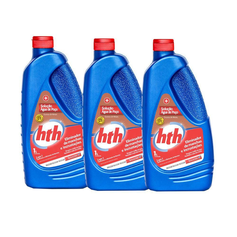 Kit 3 Solução Água De Poço Elimina Mancha Hth Piscina