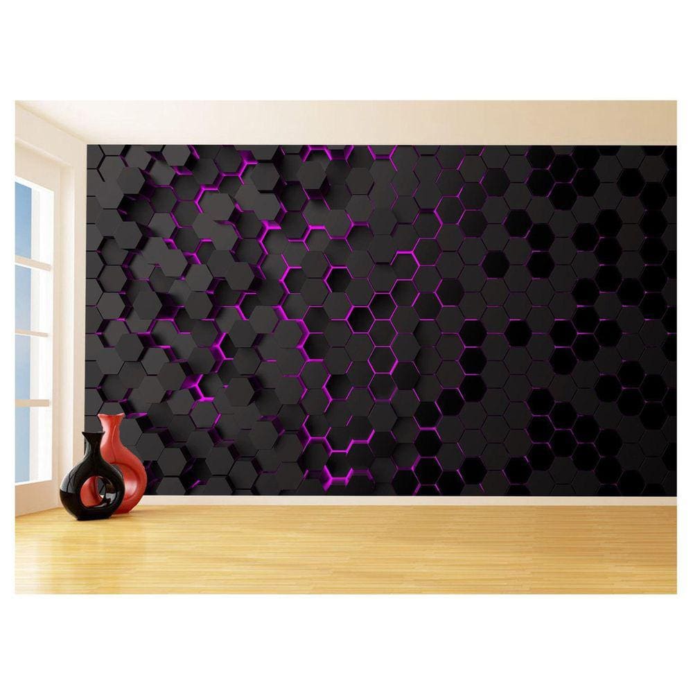 Papel De Parede 3D Hexágonos Moderno Gamer Rosa 3,5M Txt37