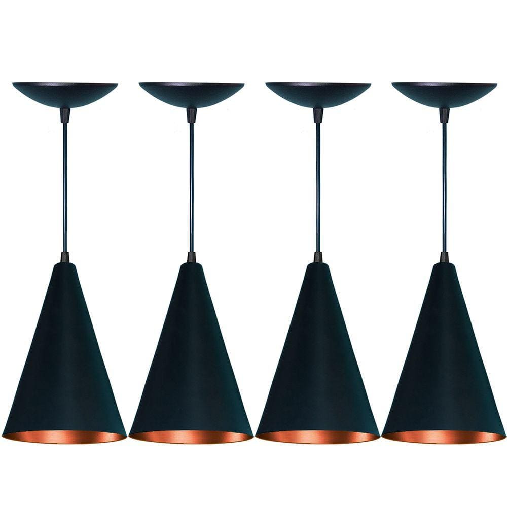 Kit 4 Lustres Balcão Cozinha Americana Preto Fosco e Cobre