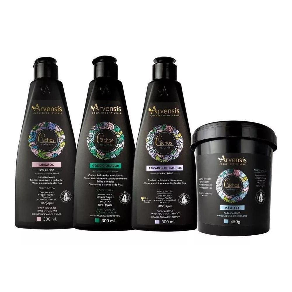 Kit Cachos Arvensis Sh+Cond+Ativador 300Ml+Masc. Ondul. 450G