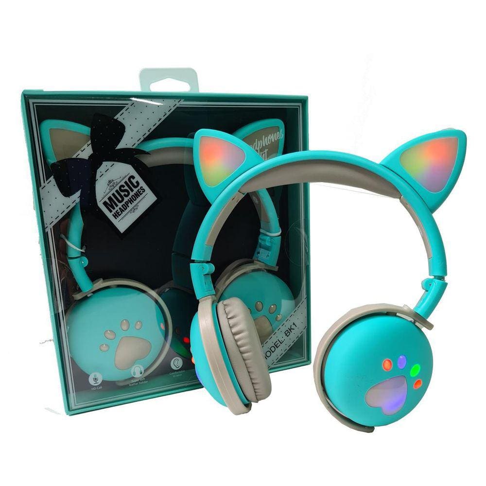 Fone De Ouvido Bluetooth Led Orelha Gato Headphone Verde