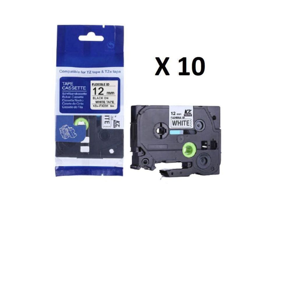 Kit 10 Fita Flexível Compatível Tze-Fx231 Branca 12Mm