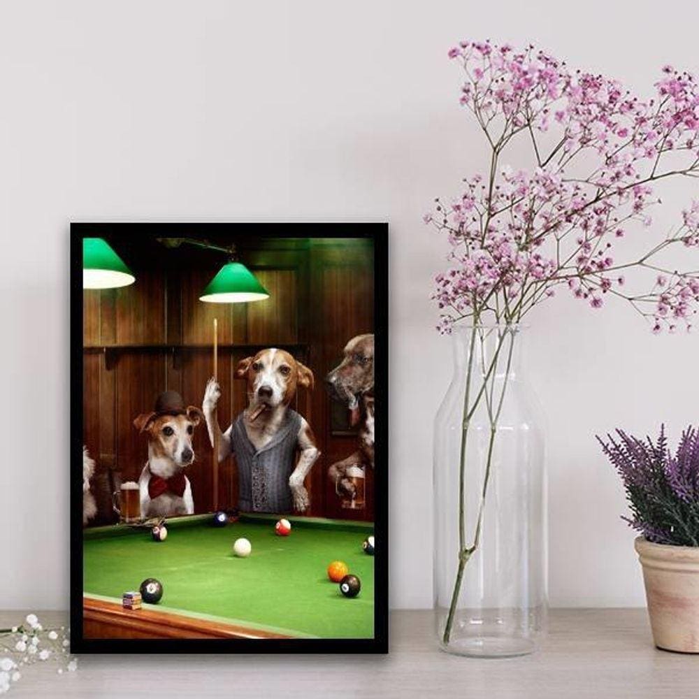 Quadro Cachorros Jogando Sinuca 45X34Cm Preta