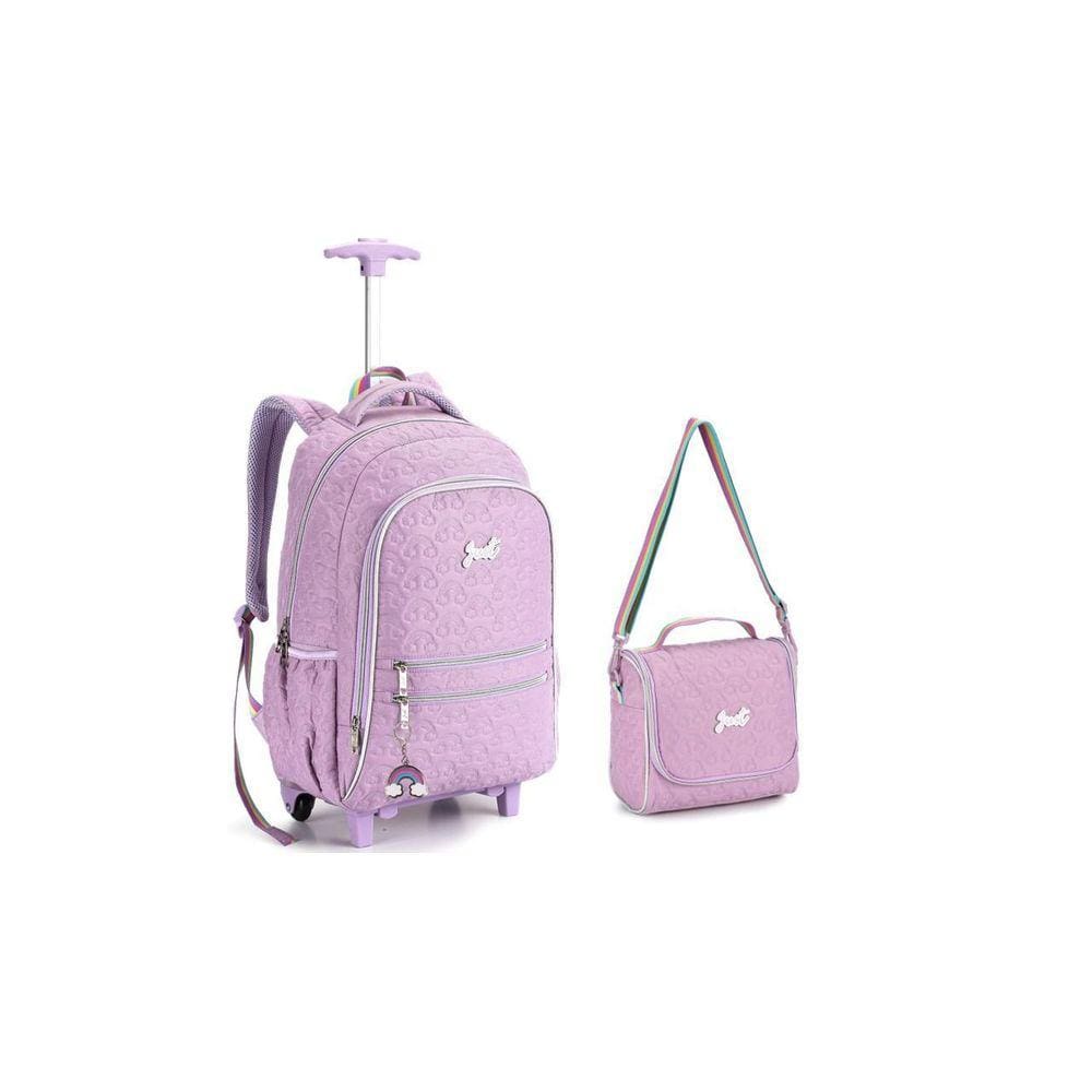 Kit Meninas Lilás Mochila De Rodas E Costas + Lancheira